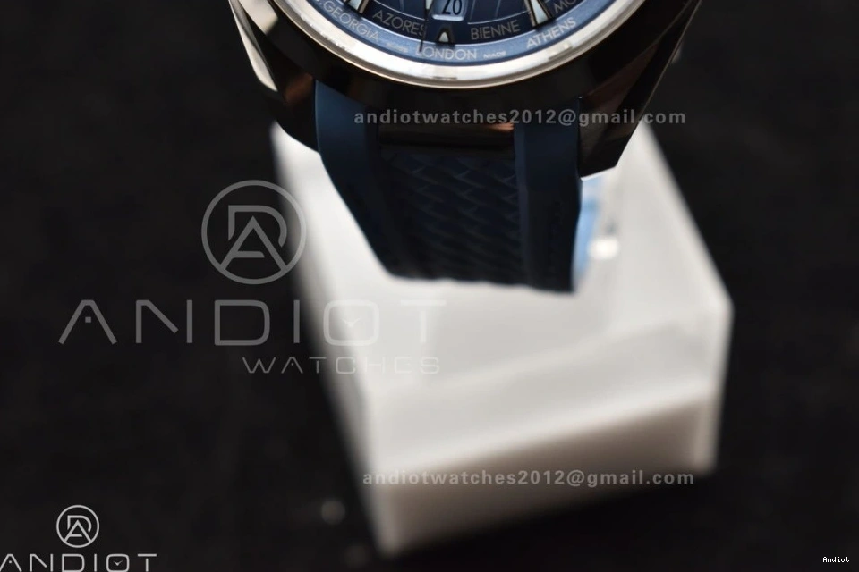 on Dial 43mm A8938 Edition 1:1 Rubber Worldtimer Aqua Terra Blue Best Summer Strap Blue GMT VSF Clone Super 1111